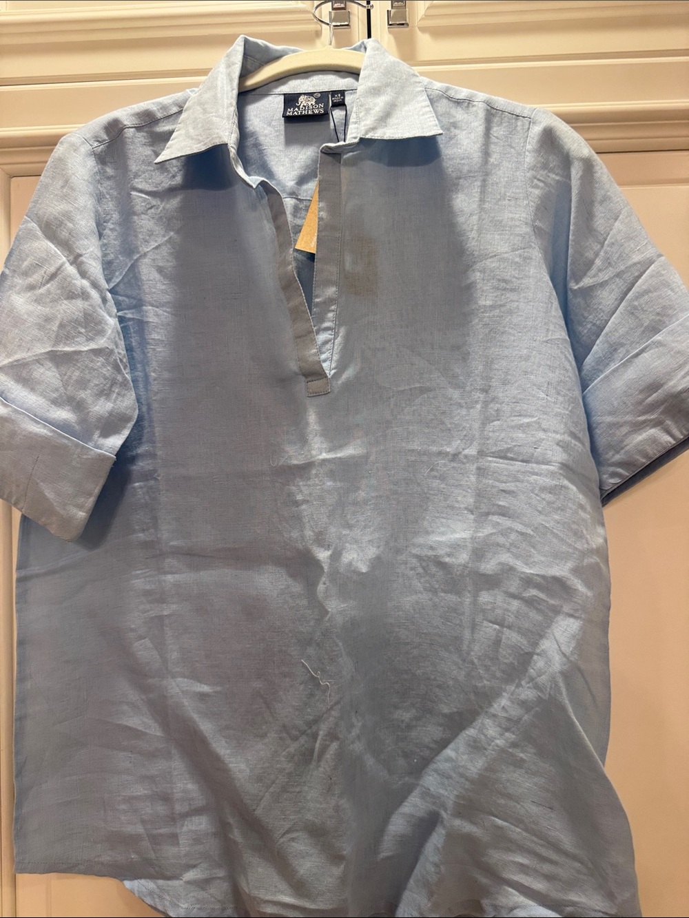 Light Blue Linen Short-Sleeve Blouse